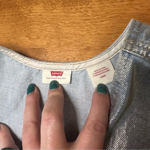 Levi’s Metallic Silver Jean Vest Corset Crop Top Sz L Festival Country Southern - Picture 4 of 11